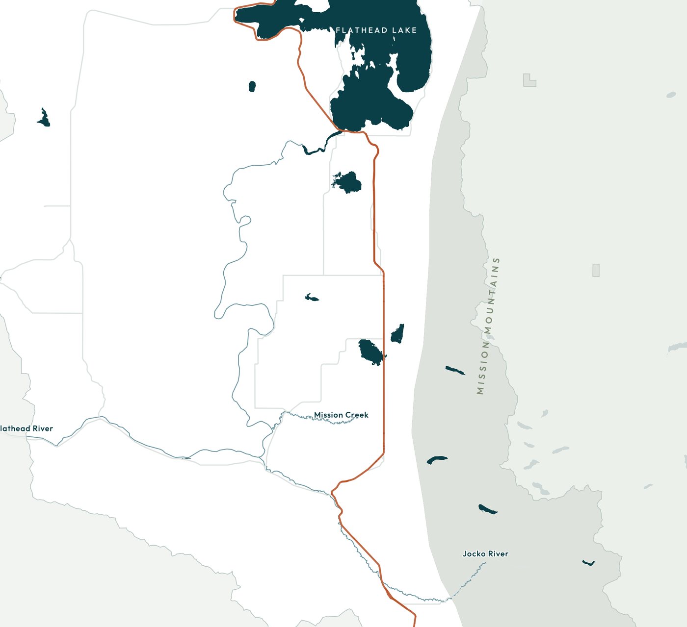 Map of the Mission Valley from Flathead Lake south to Arlee, with Highway 93 connecting the towns