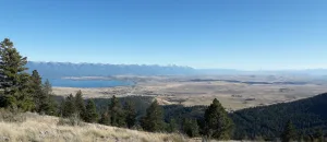 Scenic overlook of the south end of Flathead Lake near Polson, Montana, with the Mission Mountains in the distance