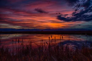 Clouds at sunset over Ninepipe National Wildlife Refuge in Montana